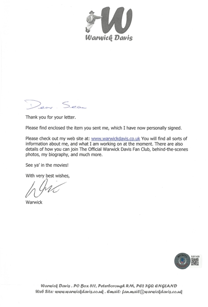 Warwick Davis Signed Letter