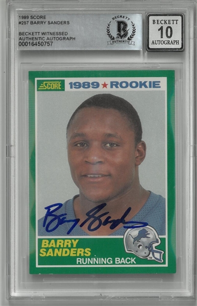 Barry Sanders Autographed BAS 10 1989 Score Rookie Card