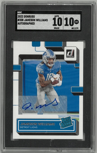 Jameson Williams SGC Gem Mint 10/10 Autographed Rookie Card
