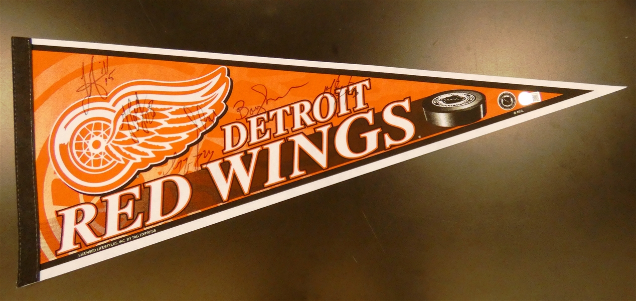 Red Wings Pennant Autographed by 6
