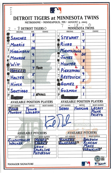 Kirk Gibson Autographed 8/3/2003 Line-Up Card