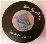 Bill Gadsby Autographed Rangers Puck