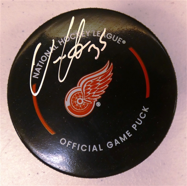 Ville Husso Autographed Red Wings Puck