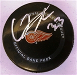 Lucas Raymond Autographed Red Wings Puck