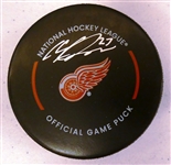 Michael Rasmussen Autographed Red Wings Puck