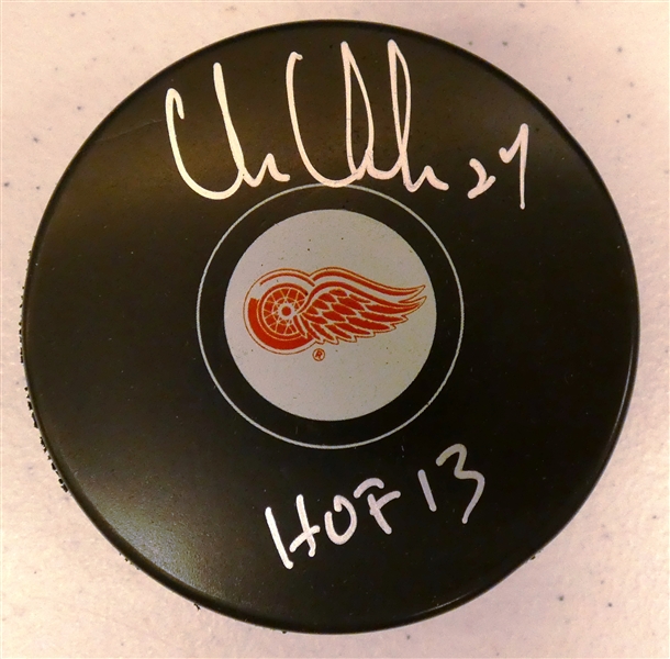 Chris Chelios Autographed Red Wings Puck