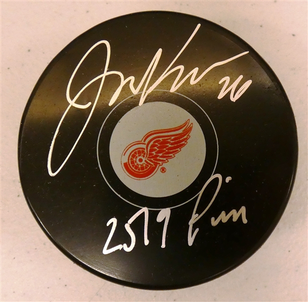 Joe Kocur Autographed Red Wings Puck w Penalty Mins