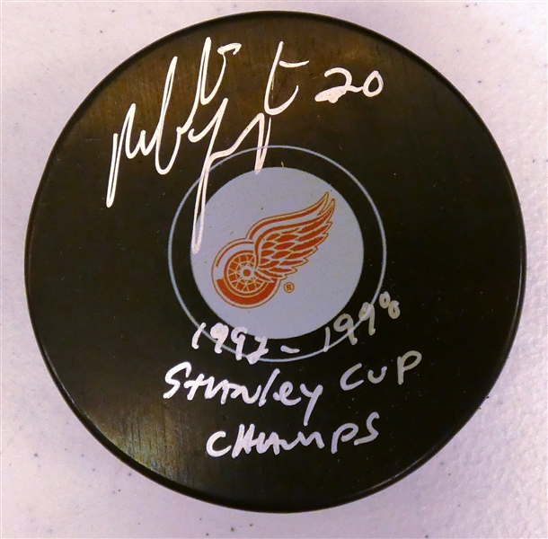 Martin Lapointe Autographed Red Wings Puck