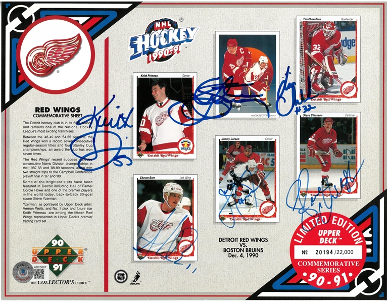 1990 Red Wings 8x10 Sheet Signed by 6 Yzerman, etc