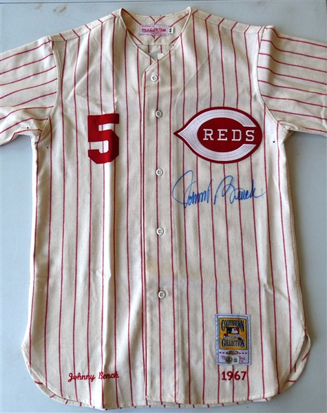 Johnny Bench Autographed Reds Mitchell & Ness Jersey