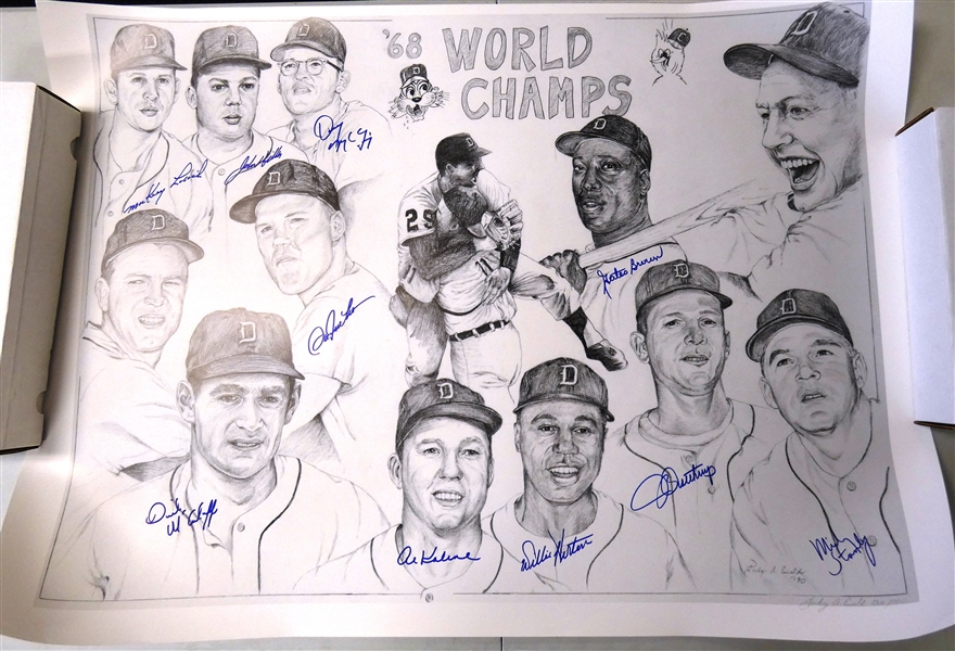 Detroit Tigers Lithograph Autographed by 10