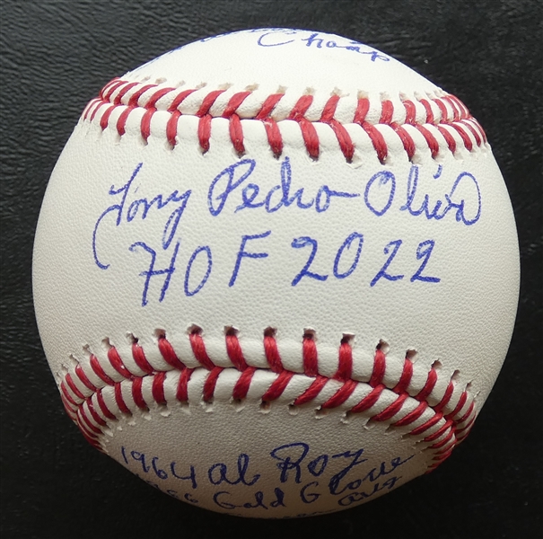 Tony Oliva Autographed Stat Baseball (6 Inscriptions)