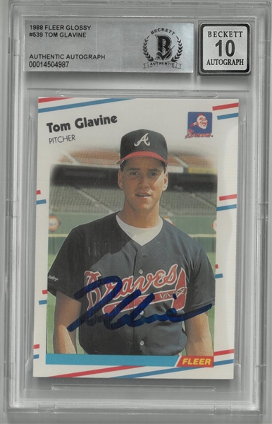 Tom Glavine Autographed BAS 10 1988 Fleer Glossy Rookie Card