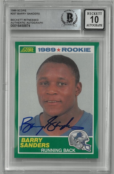 Barry Sanders Autographed BAS 10 Autograph1989 Score Rookie Card