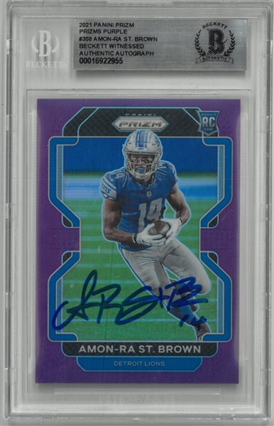 Amon-Ra St. Brown Autographed 2021 Panini Prizms Purple #58/125