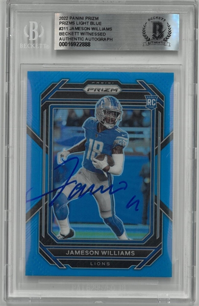 Jameson Williams Autographed 2022 Panini Prizm Light Blue Rookie Card