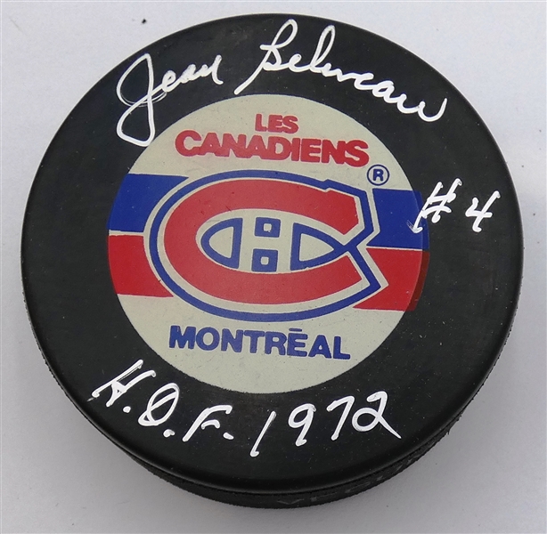 Jean Beliveau Autographed Canadiens Puck w/ HOF