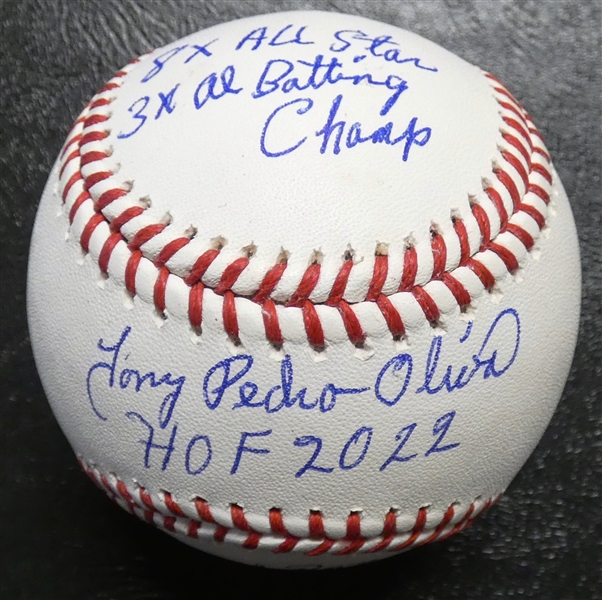 Tony Oliva Autographed Stat Baseball (6 Inscriptions)