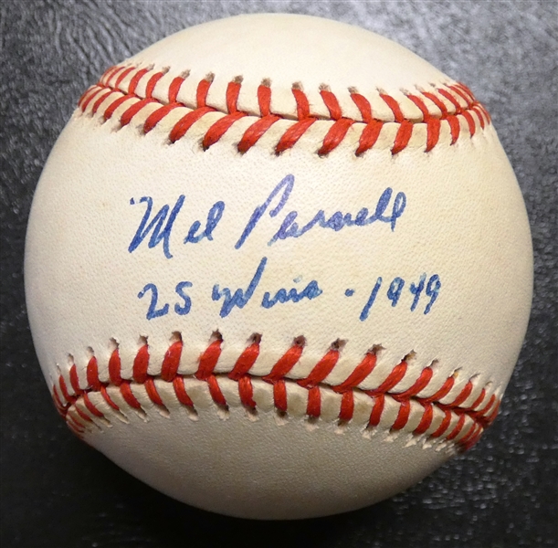 Mel Parnell Autographed Baseball w/ 25 Wins