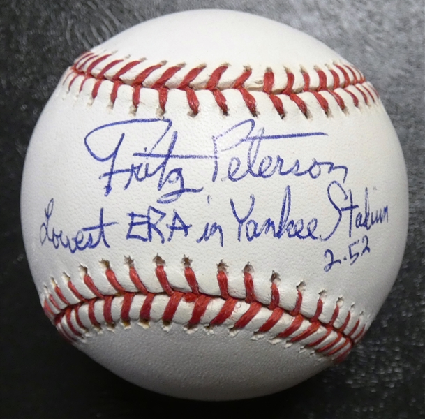 Fritz Peterson Autographed Baseball w/ Lowest ERA