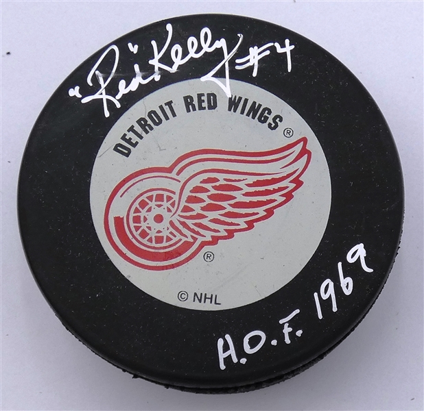 Red Kelly Autographed Red Wings Puck