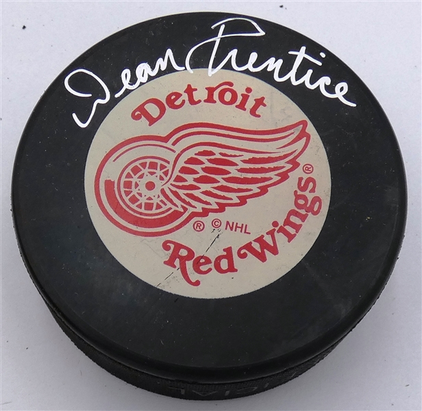 Dean Prentice Autographed Red Wings Puck