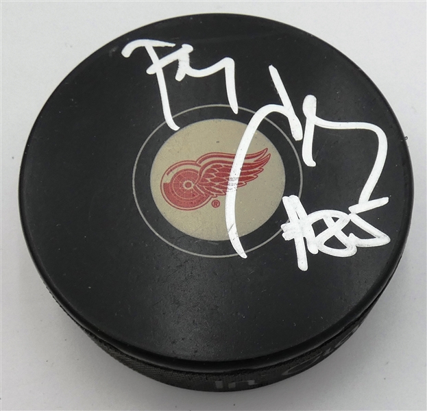 Petr Klima Autographed Red Wings Puck