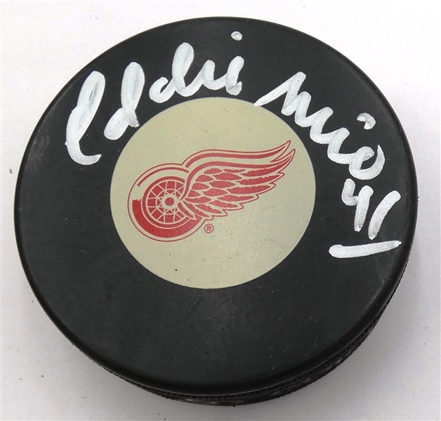 Eddie Mio Autographed Red Wings Puck