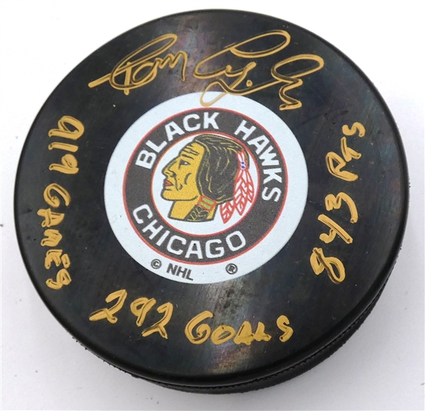 Tom Lysiak Autographed Inscribed Blackhawks Puck