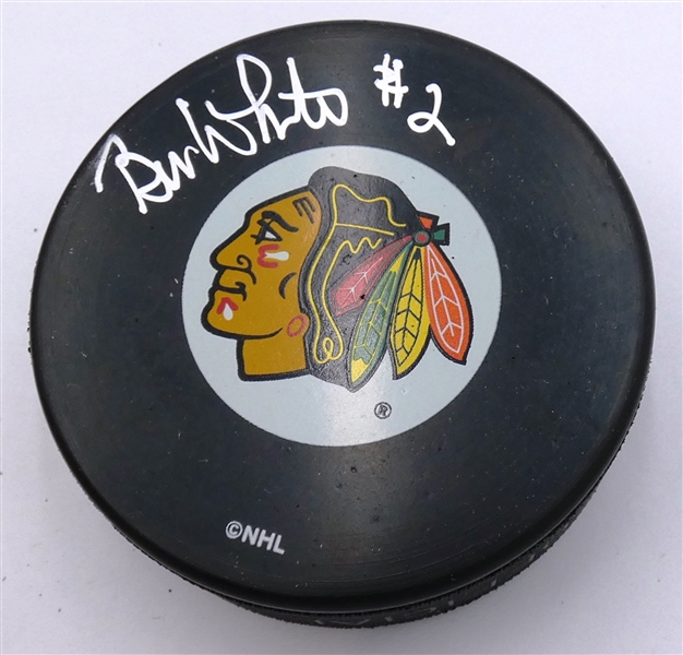 Bill White Autographed Blackhawks Puck