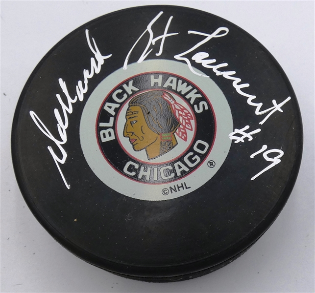 Dollard St. Laurent Autographed Blackhawks Puck