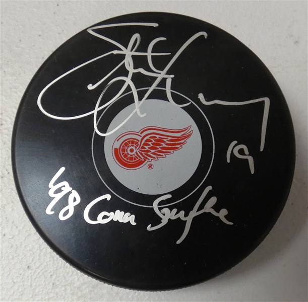 Steve Yzerman Autographed Red Wings Puck w/ Conn Smythe