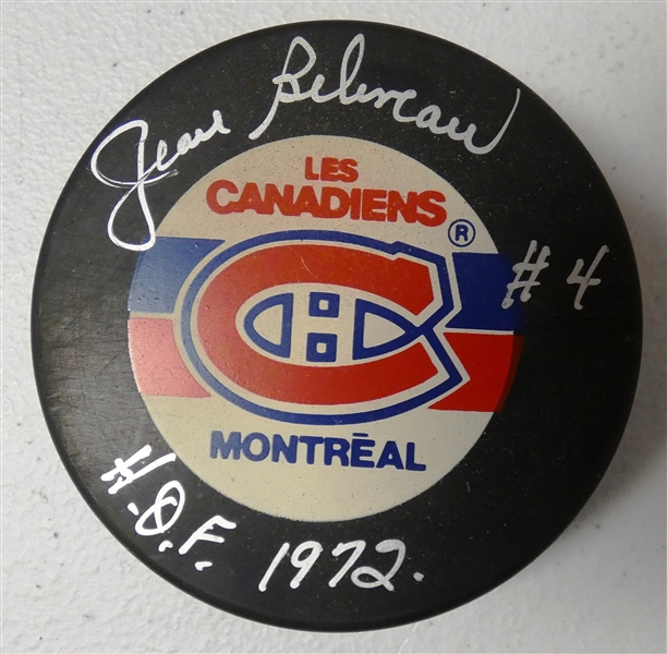 Jean Beliveau Autographed Canadiens Puck w/ HOF