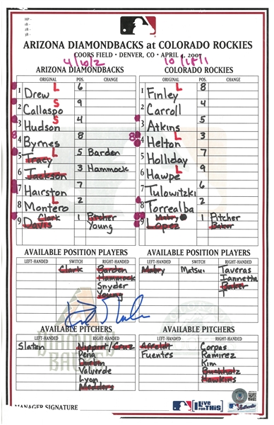 Kirk Gibson Autographed 4/4/07 Lineup Card