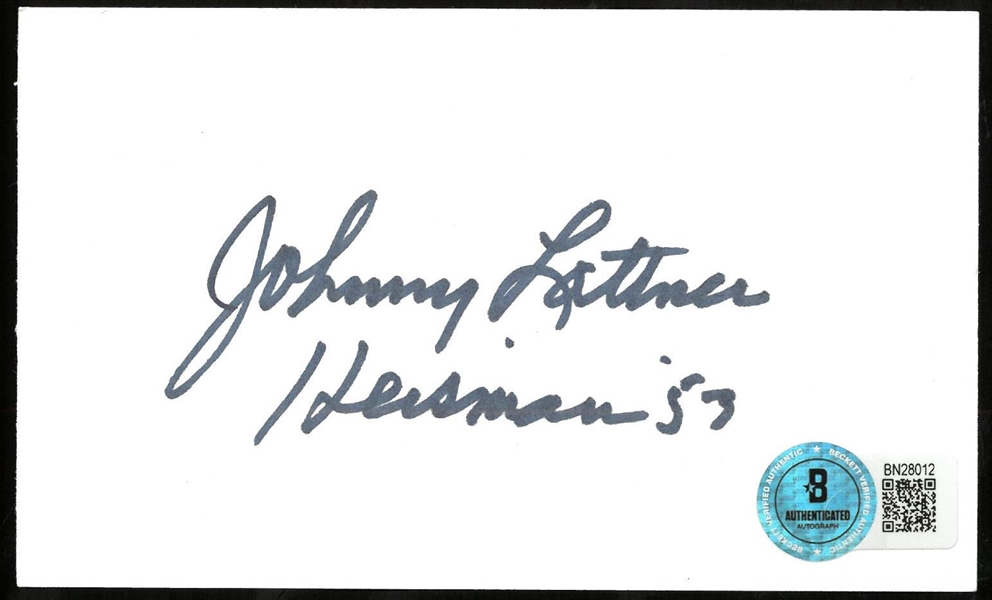 Johnny Lattner Autographed 3x5 Index Card