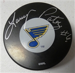 Larry Patey Autographed Blues Puck