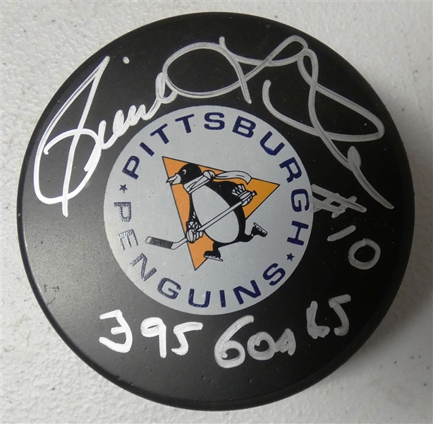 Pierre Larouche Autographed Penguins Puck