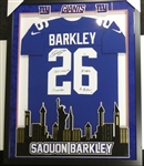 Saquon Barkley Autographed Framed Giants Jersey (Pick up only)