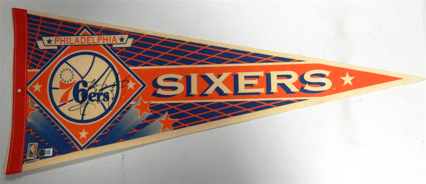 Julius Erving Autographed 76ers Pennant