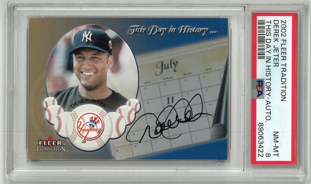 Derek Jeter Autographed 2002 Fleer Tradition PSA 8