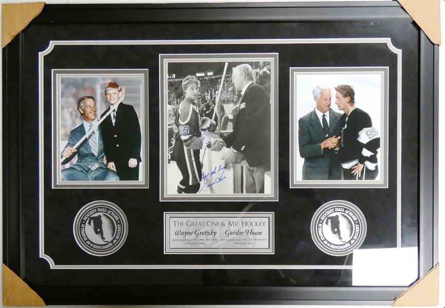 Wayne Gretzky & Gordie Howe Autographed Framed Display (Pick up only)