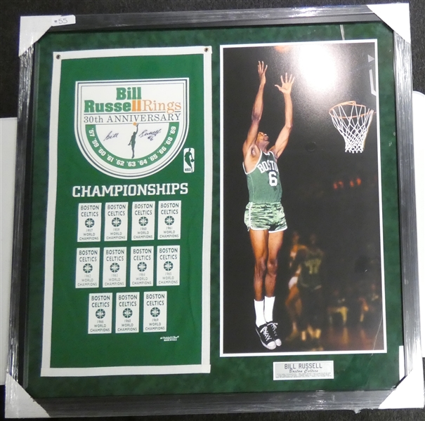 Bill Russell Autographed Banner & Photo Framed (Pick up only)