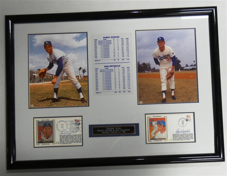 Sandy Koufax & Don Drysdale Autographed Cachet Framed Display