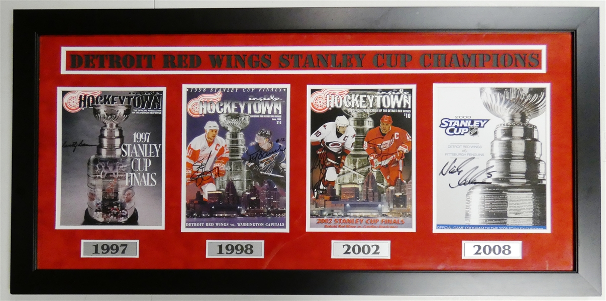 Red Wings Autographed Stanley Cup Programs Framed Collage (Pick up only)