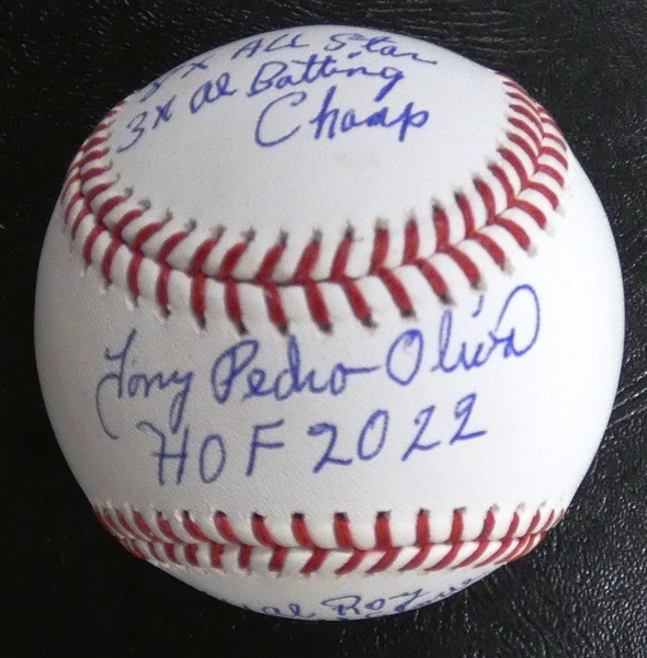 Tony Oliva Autographed Stat Baseball (6 Inscriptions)