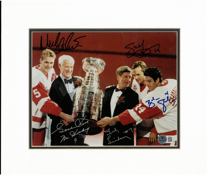 Howe, Yzerman, Lidstrom, Lindsay & Shanahan Autographed 8x10