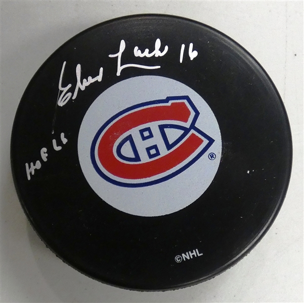 Elmer Lach Autographed Canadiens Puck