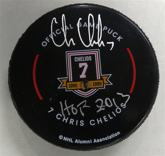 Chris Chelios Autographed Jersey Retirement Puck