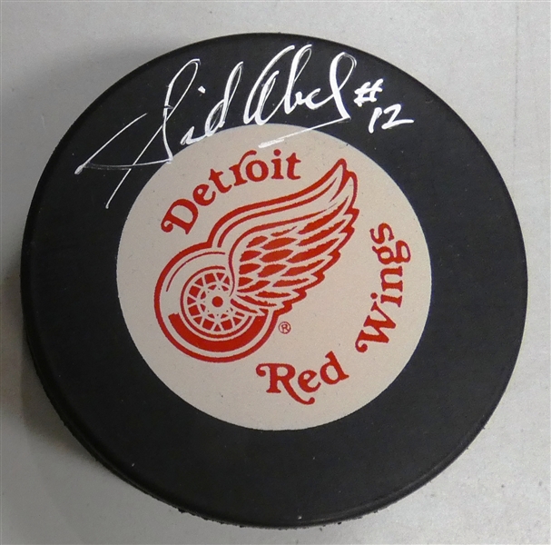 Sid Abel Autographed Red Wings Puck