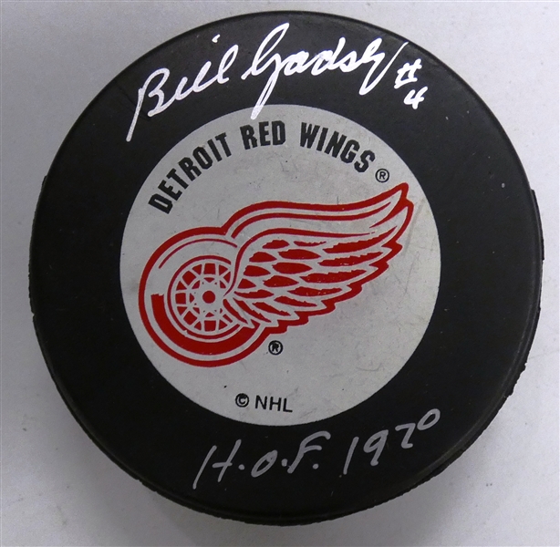 Bill Gadsby Autographed Red Wings Puck